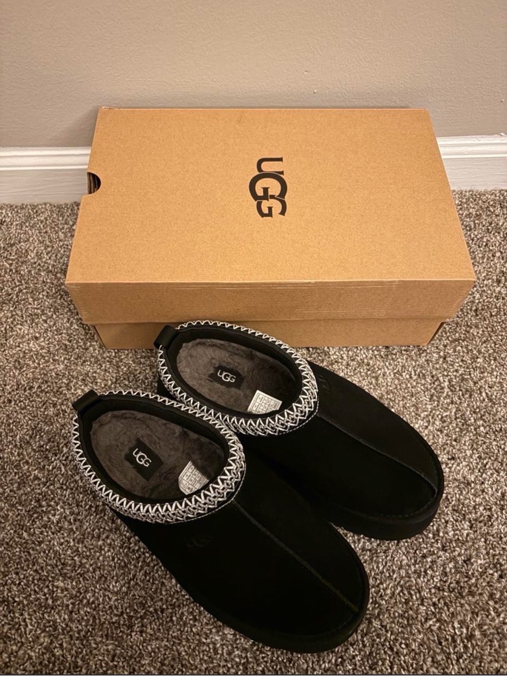 UGG Black Slip-On Moccasin Slippers with Contrast Stitching